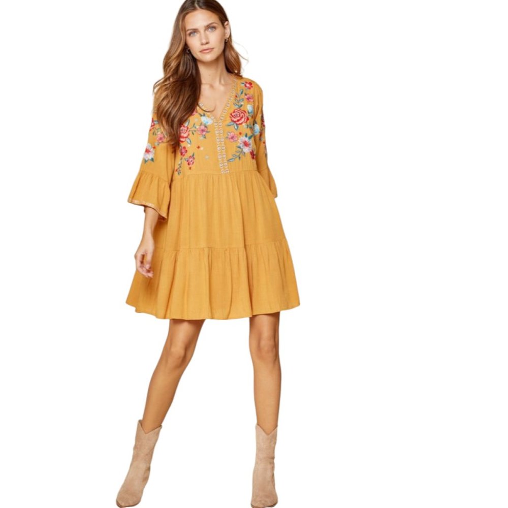 Andree by Unit Full-Size Run Embroidered Flare Sleeve Dress